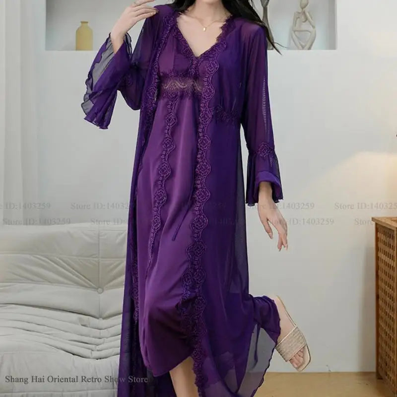 Female Long Twinset Robe Set Dress Sexy