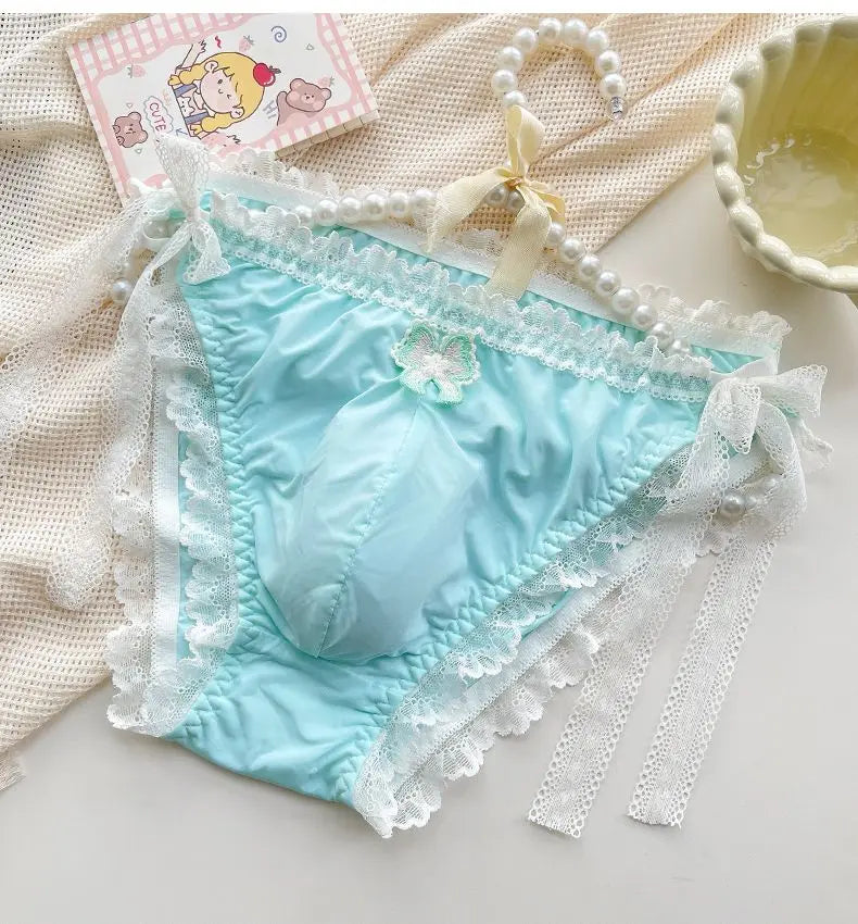 Man's Lace Hem Butterfly Embroid