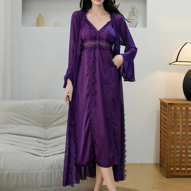 Female Long Twinset Robe Set Dress Sexy