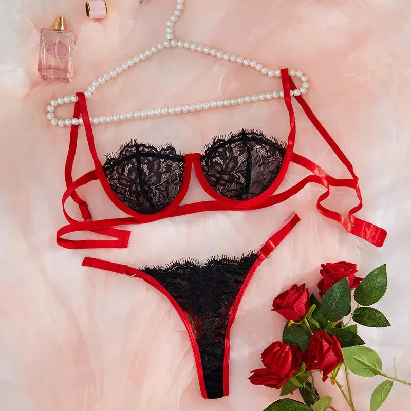 Lace Sexy Lingerie Transparent Hot Porno Lace Erotic Underwear Sexy Bra Set And Garter Lingerie Sexy Hot Erotic Sleepwear
