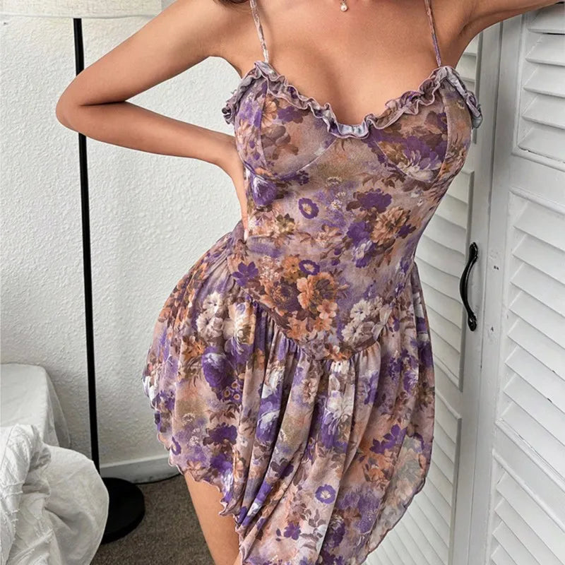 Strap tight floral lace thin short dress Top women Y2k clothes summer T-shirt sexy lingerie set fancy underwear uncensored xxx