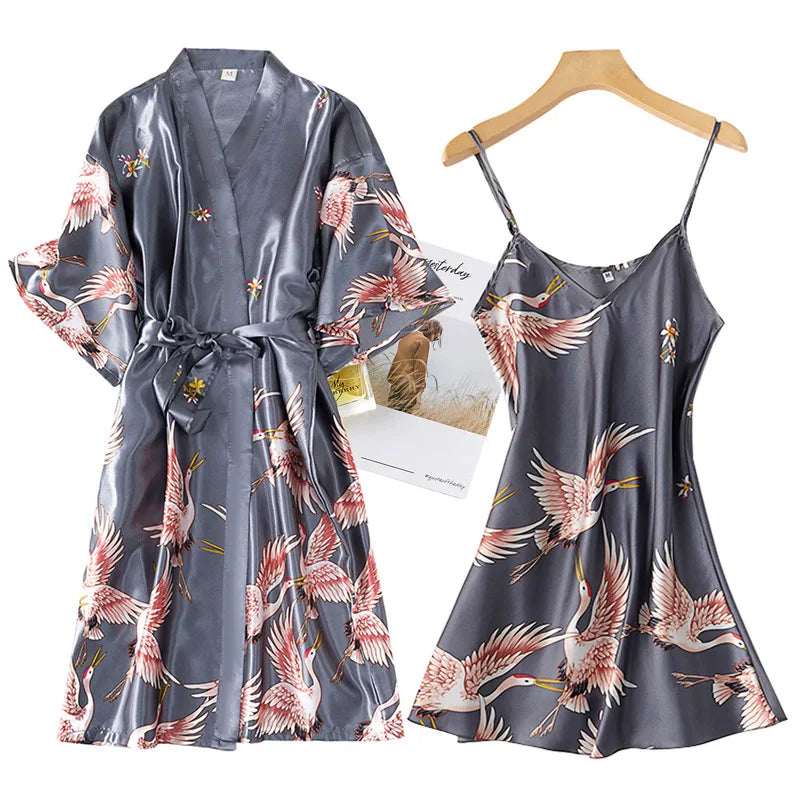 Silk Kimono Robe Gown Sets Sexy