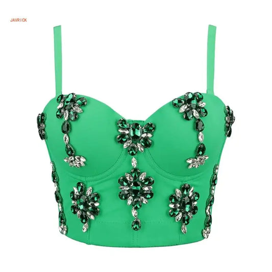 Women's Sleeveless Crop Tops Corset Bustier Bra Push Up Top Rhinestones Camisole Polyester Lingerie for Evening Parties