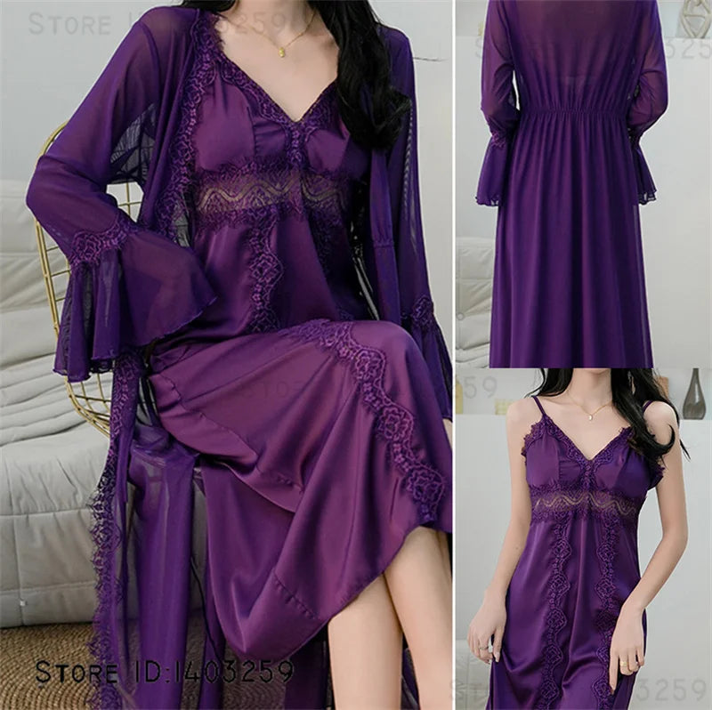 Female Long Twinset Robe Set Dress Sexy