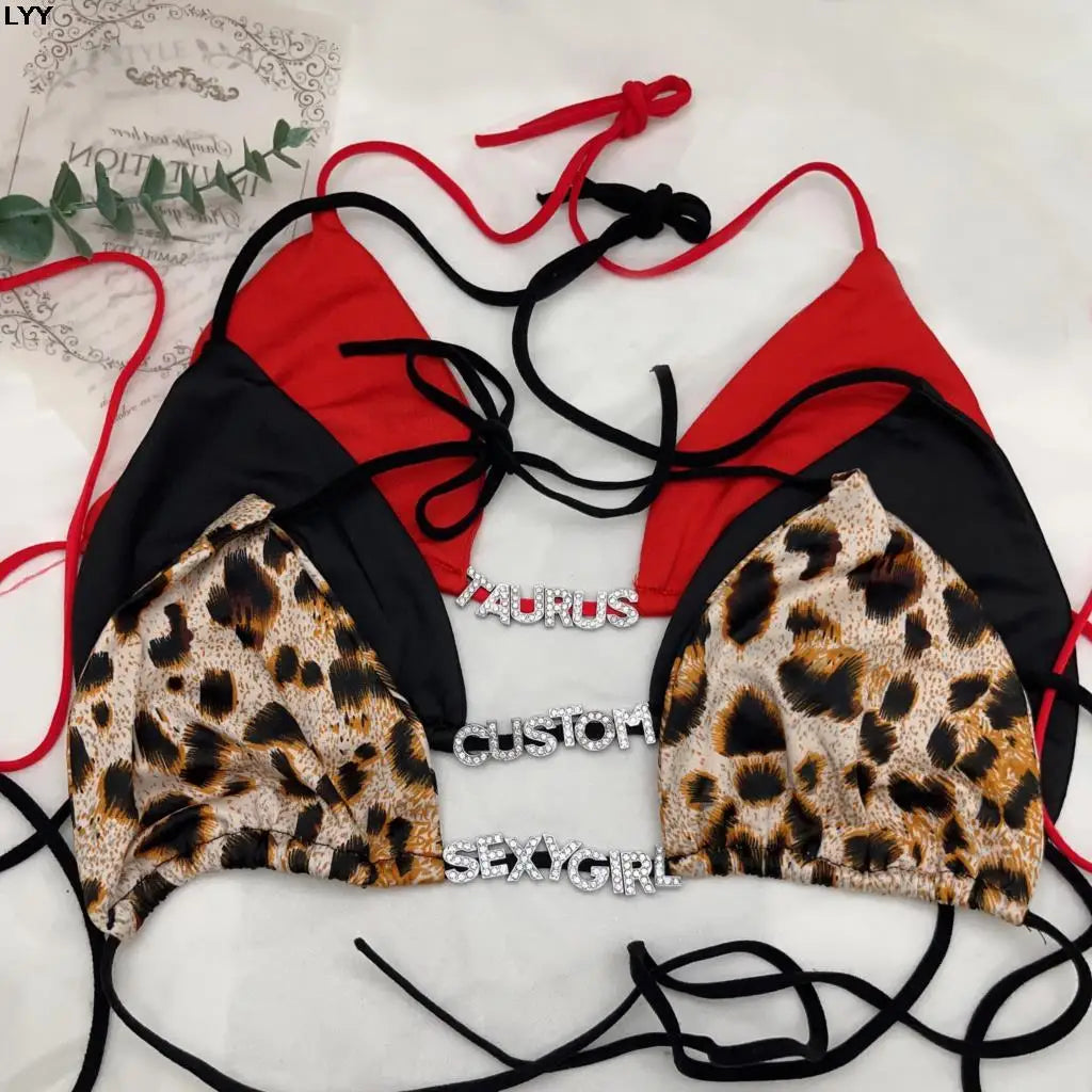 Custom Bikini Thong with Name Rhinestone Letter Panties Lingerie Personalised Bikini Set Triangle Bra Top Body Jewelry Gifts
