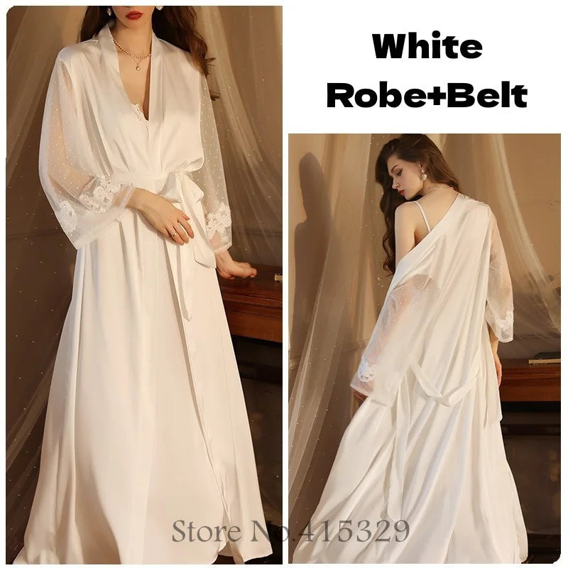 Wedding Bride Robe Set Women Sexy Lace