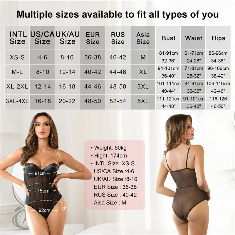 Ohyeahlady Sexy Seamless Lingerie Bodysuit Leather Teddy Transparent Underwear Oversized Underwire One-piece Jumpsuit With Chain