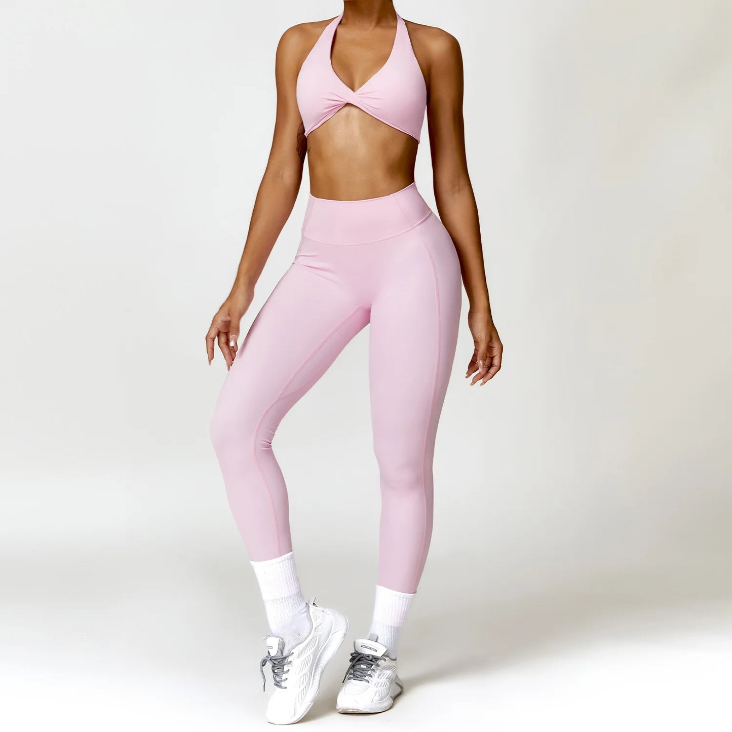 FUBEIKE 2 Pieces Set Pink Women's Yoga Suits Running Workout Clothes