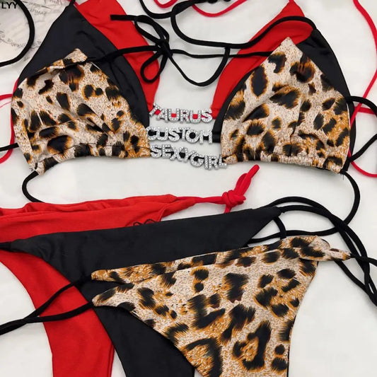 Custom Bikini Thong with Name Rhinestone Letter Panties Lingerie Personalised Bikini Set Triangle Bra Top Body Jewelry Gifts