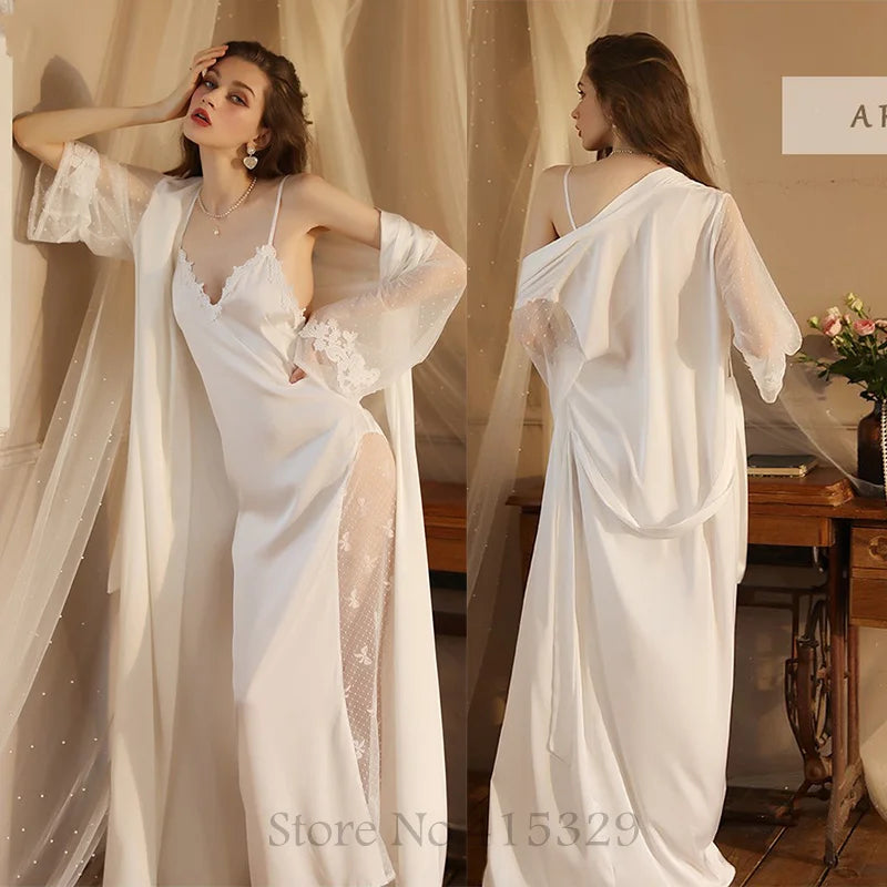 Wedding Bride Robe Set Women Sexy Lace