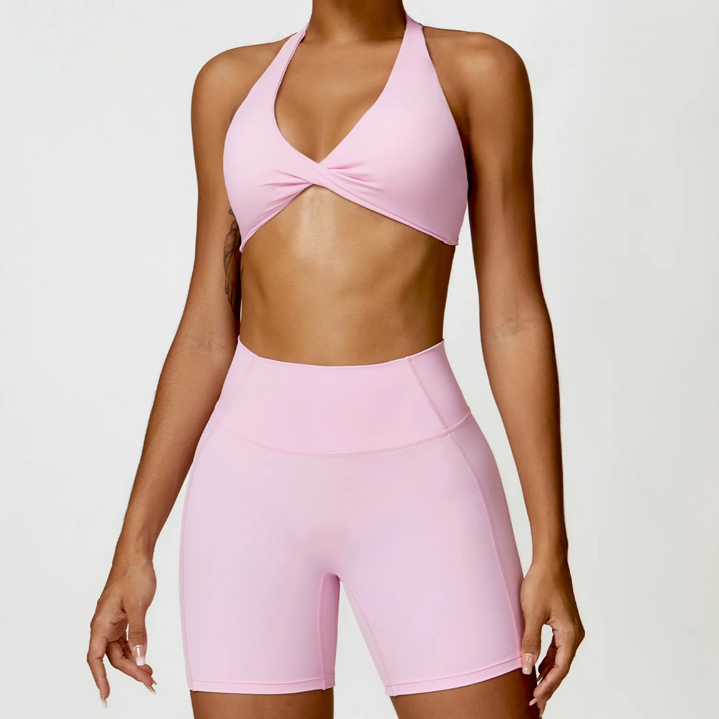 FUBEIKE 2 Pieces Set Pink Women's Yoga Suits Running Workout Clothes
