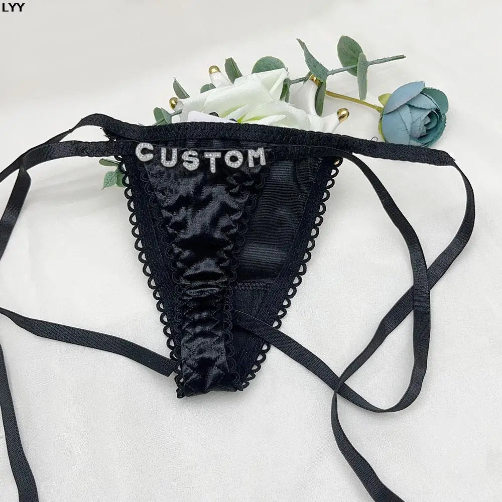 Custom Name Thongs Triangle Bra Set 2Pc/Sets Sexy Girls Embroidery Letters G-string For Women Baby Pink Halter Underwear
