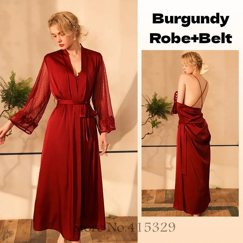 Wedding Bride Robe Set Women Sexy Lace
