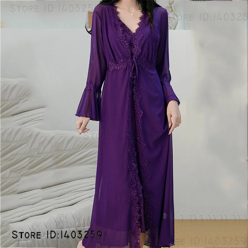 Female Long Twinset Robe Set Dress Sexy