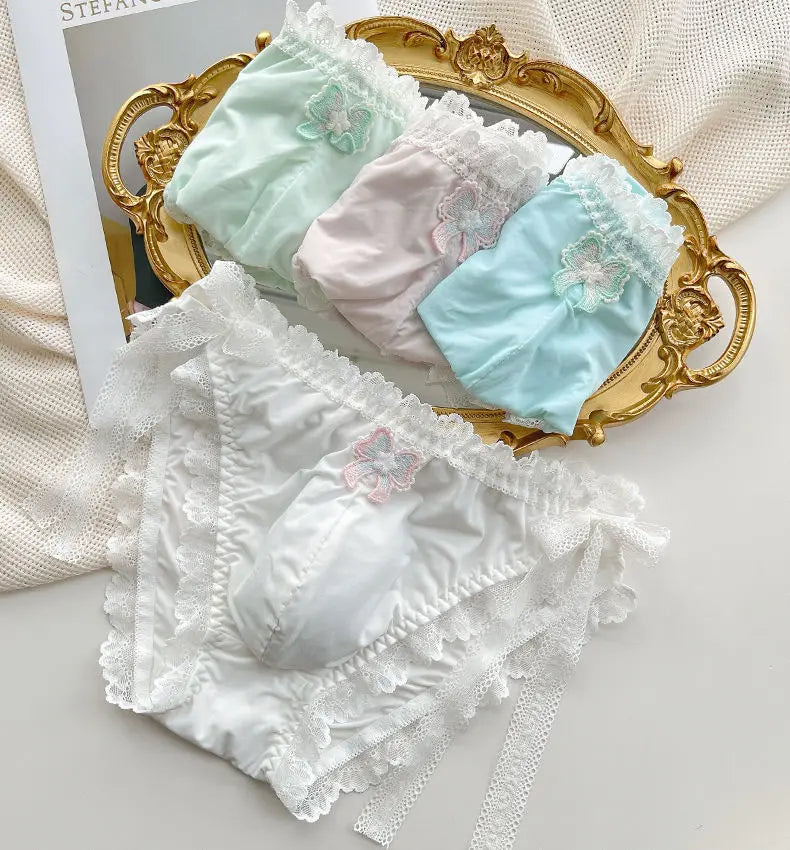 Man's Lace Hem Butterfly Embroid