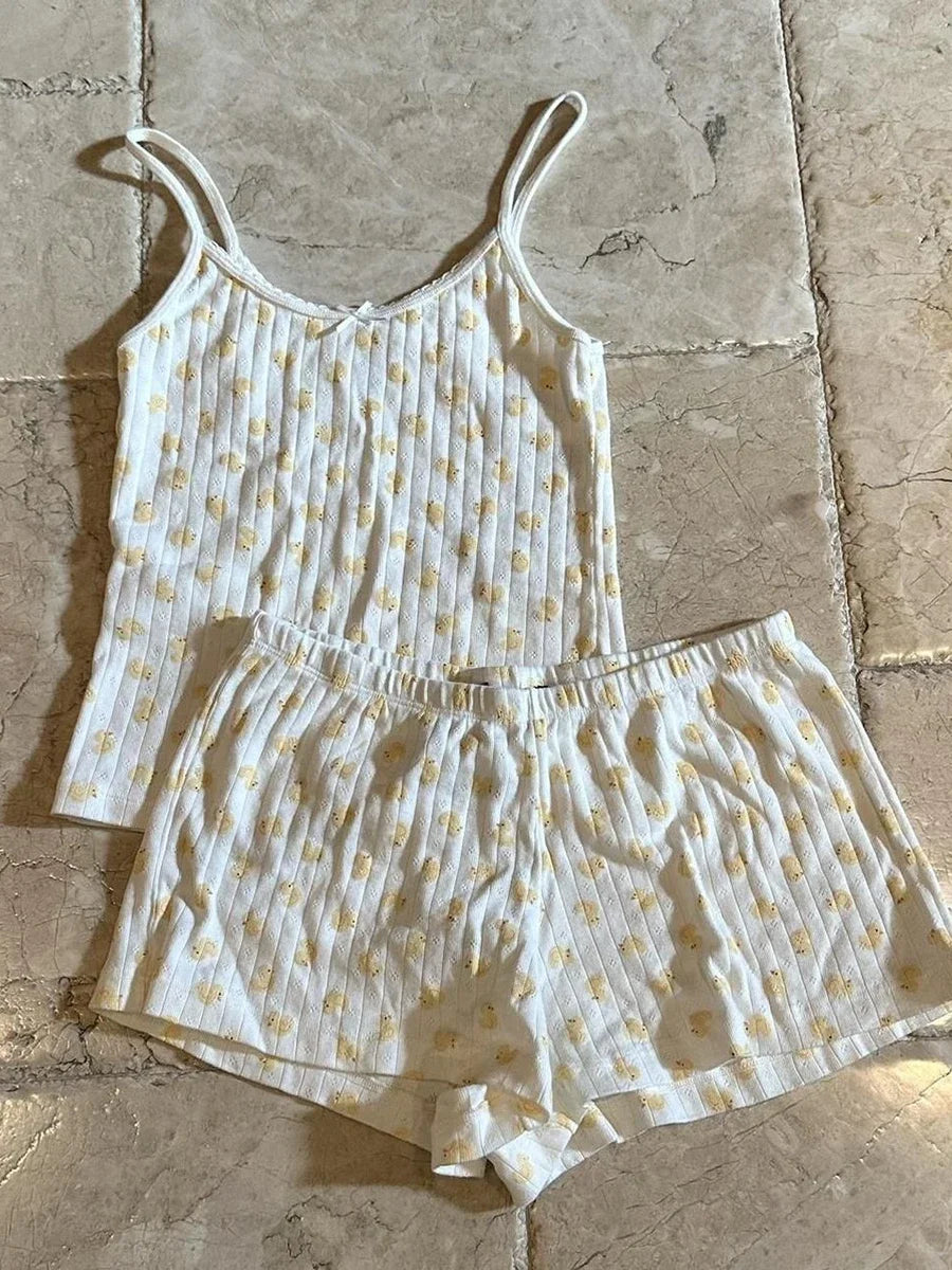Heart Lace Trim Vest Panties 2 Pieces Set Woman