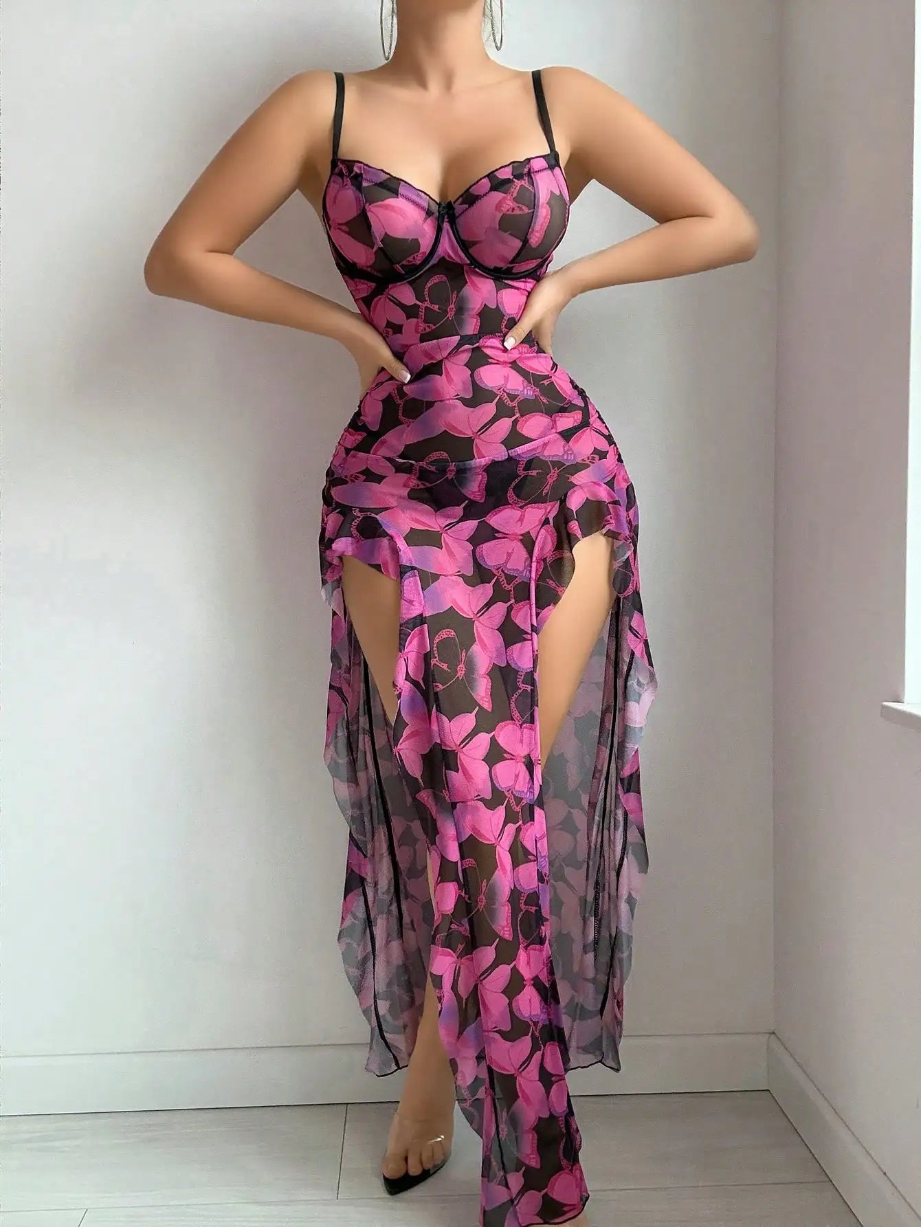 New Women Lingerie Chemise Nightdress Butterfly Print