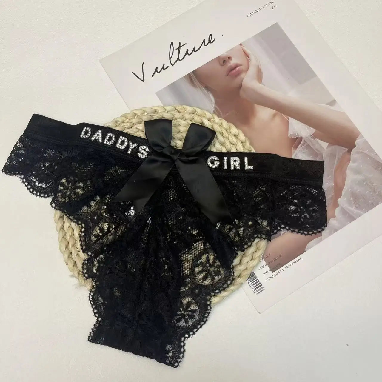 Custom Personalized Lace Thongs with Crystal Letter Bowknot G-String Sexy Women's Bikini Panties Underwear Unique Girl's Gift